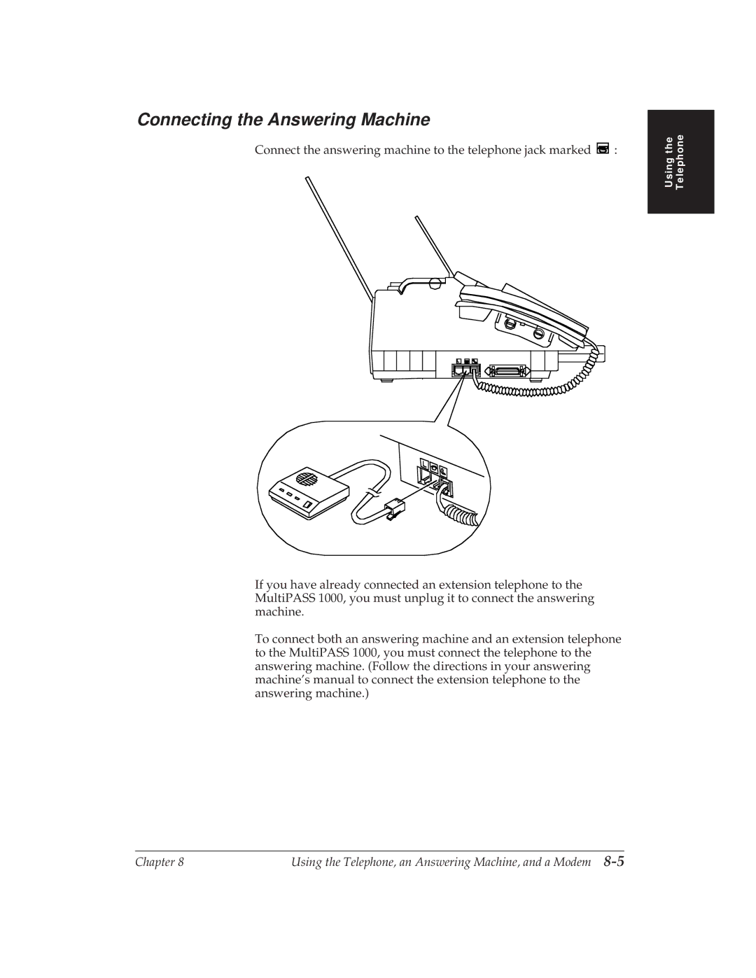 Canon MP 1000 manual Connecting the Answering Machine 