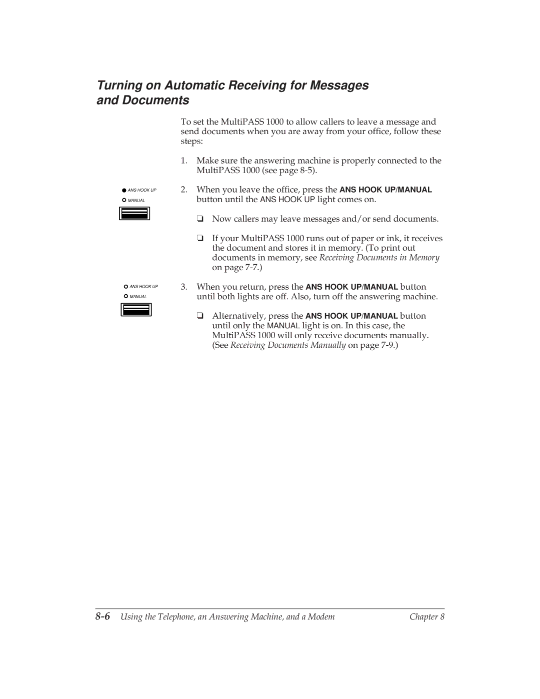 Canon MP 1000 manual Turning on Automatic Receiving for Messages and Documents 