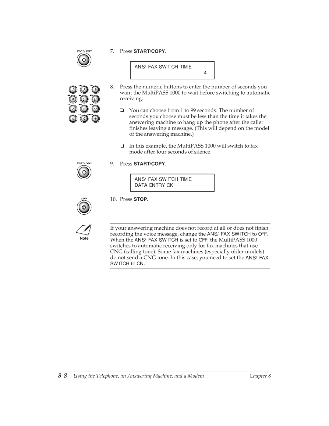 Canon MP 1000 manual 8Using the Telephone, an Answering Machine, and a Modem 