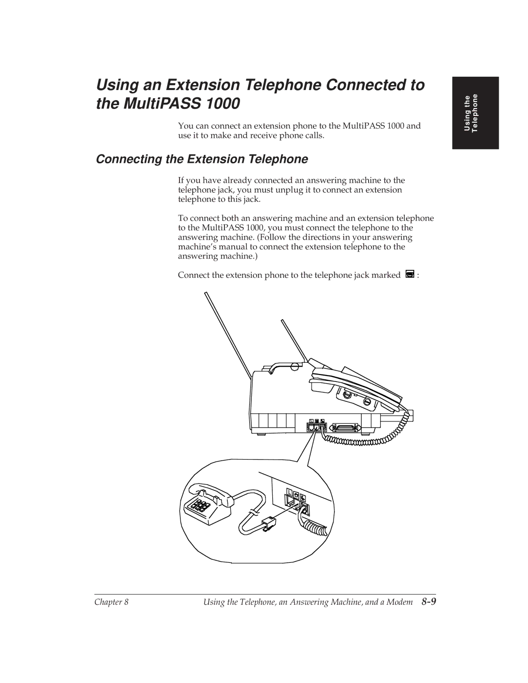 Canon MP 1000 manual Using an Extension Telephone Connected to the MultiPASS, Connecting the Extension Telephone 