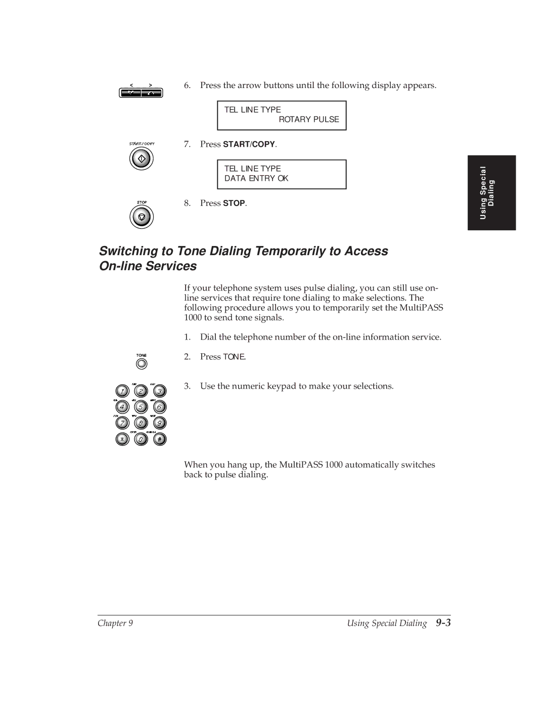 Canon MP 1000 manual TEL Line Type Rotary Pulse 