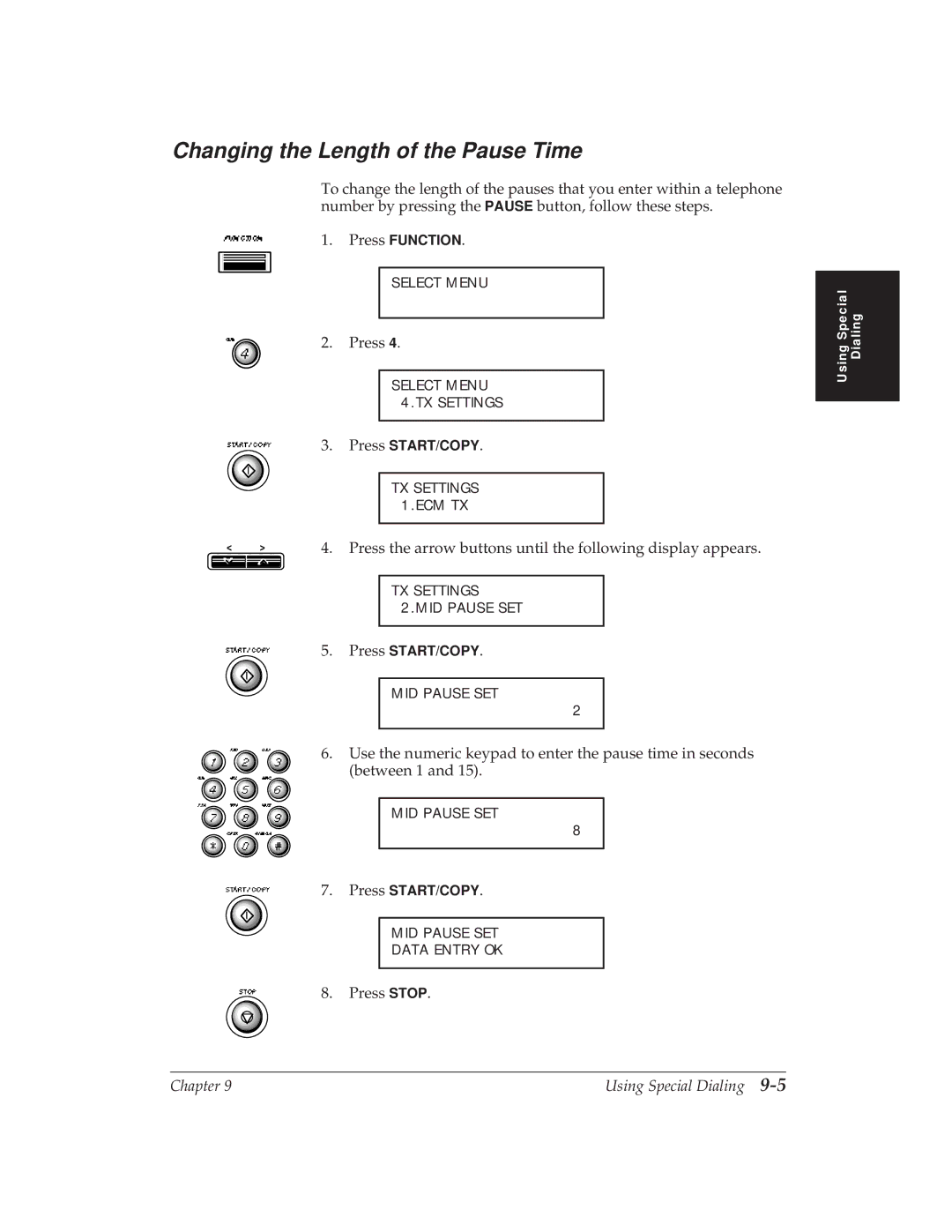 Canon MP 1000 manual Changing the Length of the Pause Time 