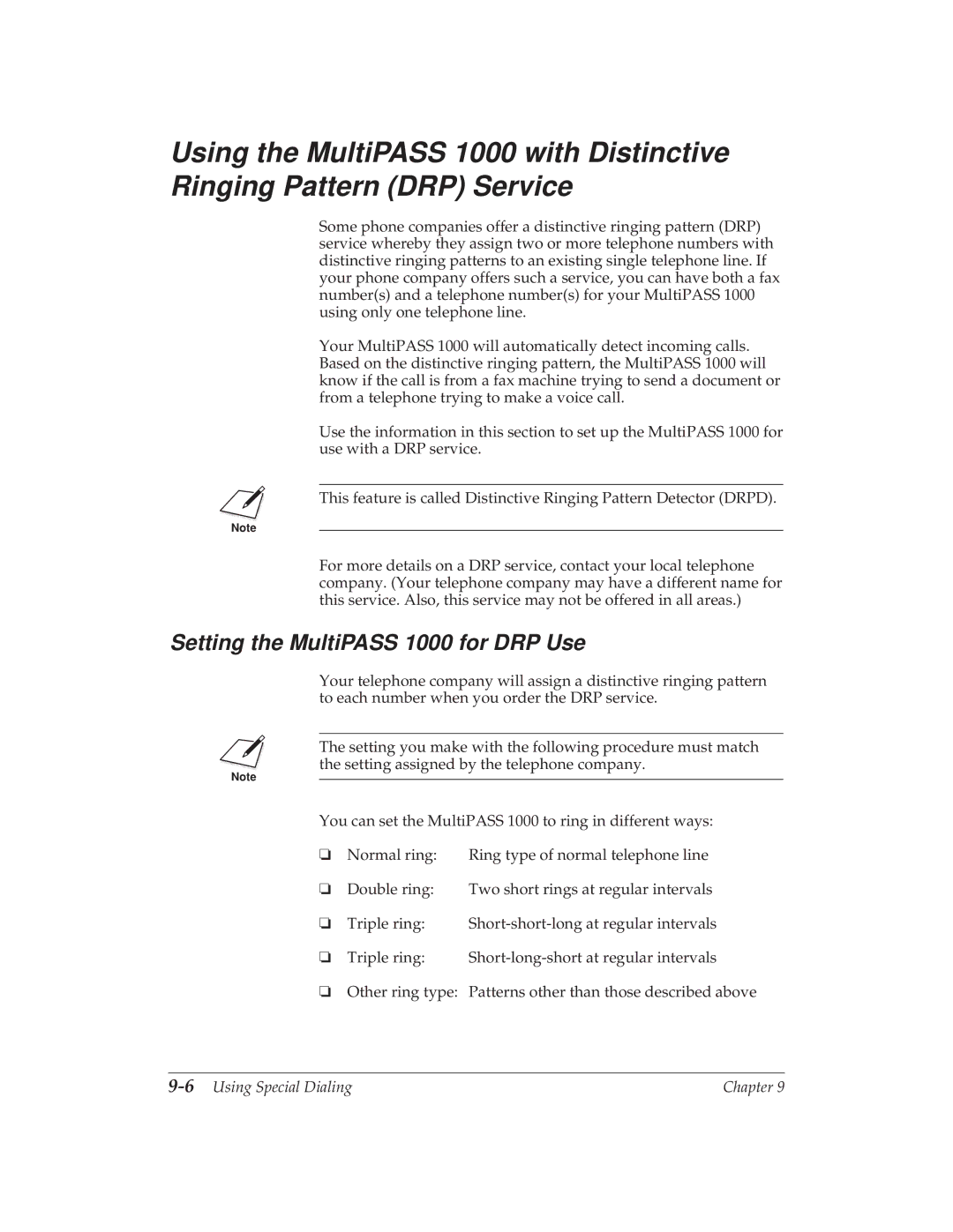 Canon MP 1000 manual Setting the MultiPASS 1000 for DRP Use, 6Using Special Dialing 