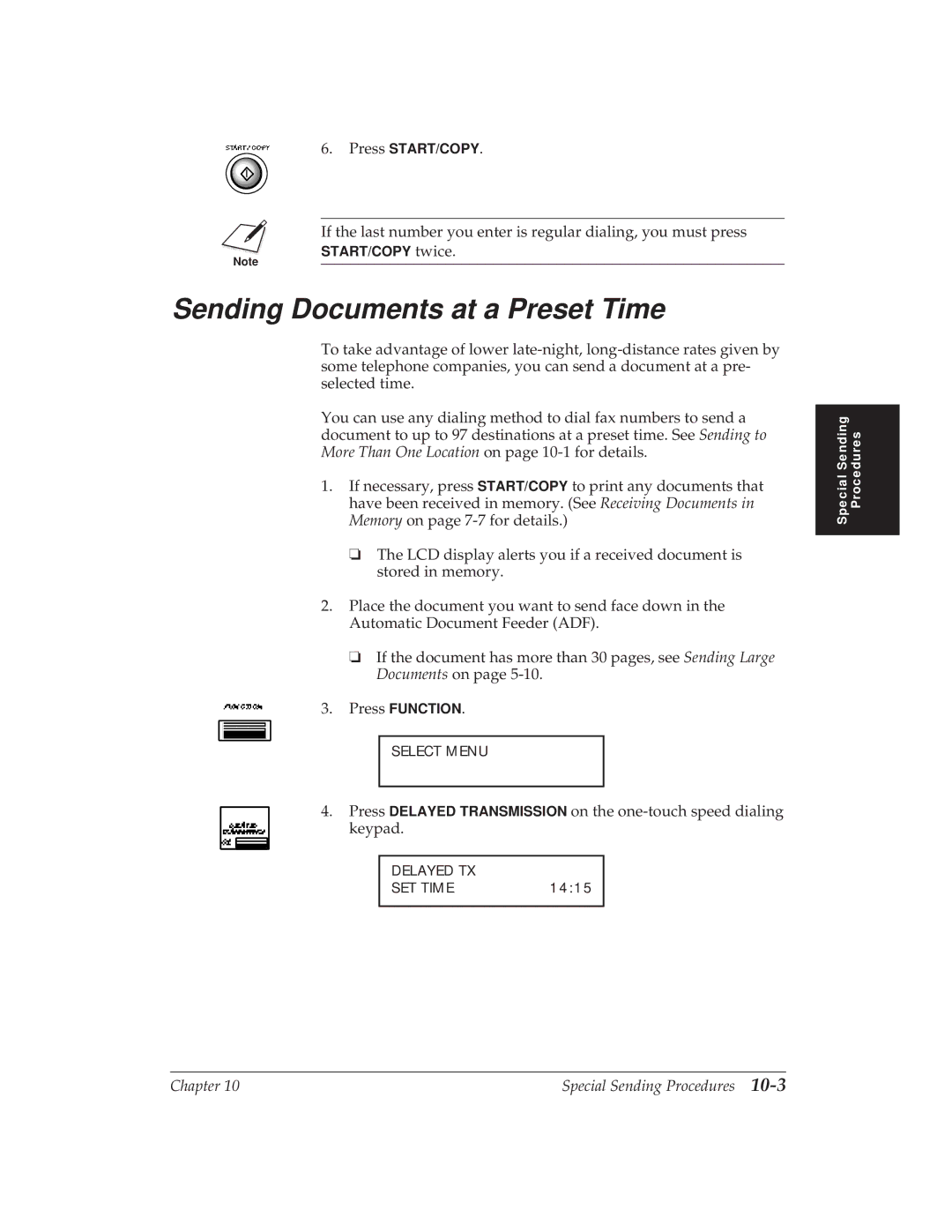 Canon MP 1000 manual Sending Documents at a Preset Time 