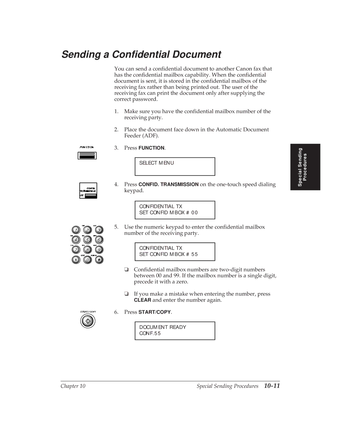 Canon MP 1000 manual Sending a Confidential Document 