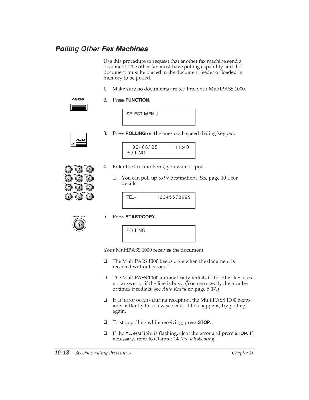 Canon MP 1000 manual Polling Other Fax Machines, 10-18Special Sending Procedures 