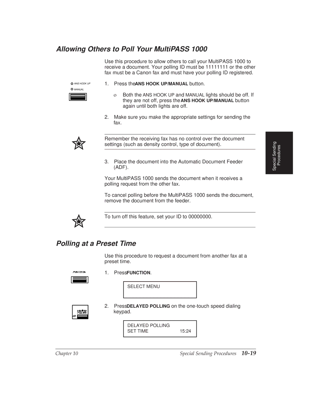 Canon MP 1000 manual Allowing Others to Poll Your MultiPASS, Polling at a Preset Time 