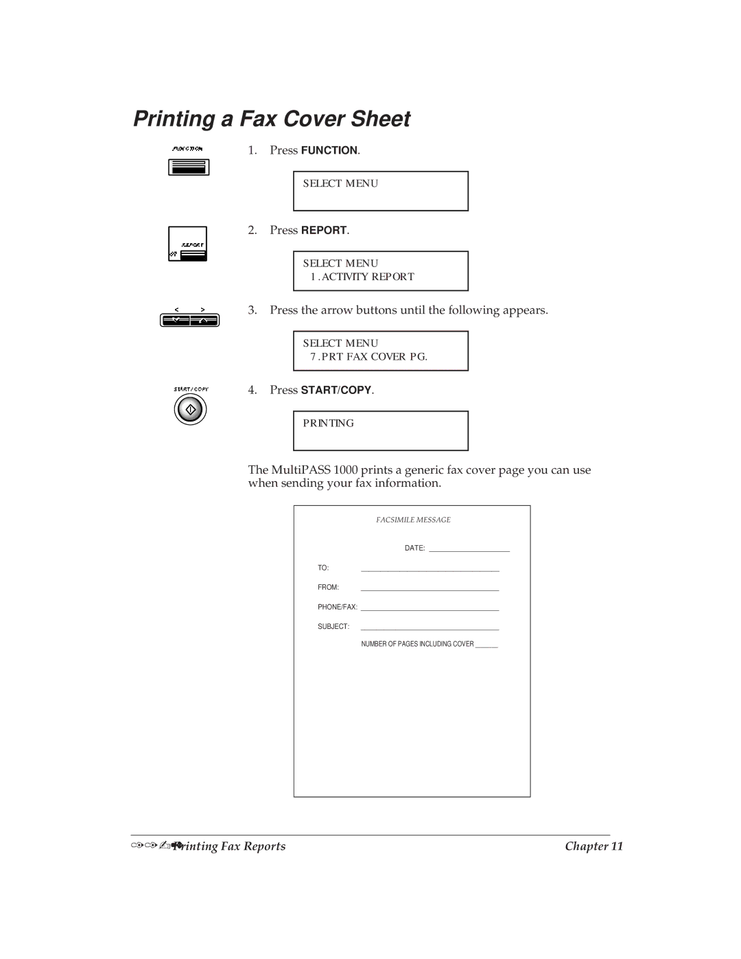 Canon MP 1000 manual Printing a Fax Cover Sheet, 11-2Printing Fax Reports 