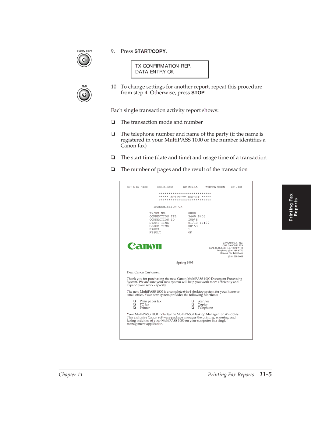 Canon MP 1000 manual TX Confirmation REP Data Entry OK 