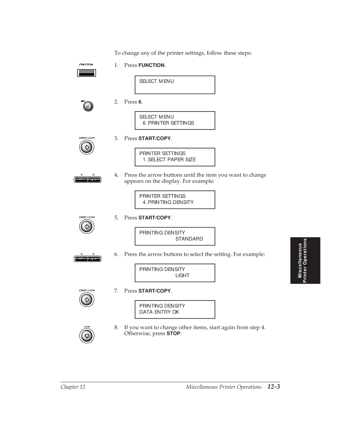 Canon MP 1000 manual Printer Settings 4.PRINTING Density 