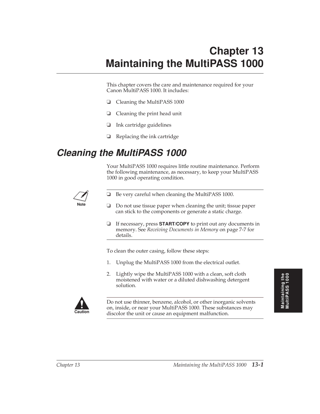 Canon MP 1000 manual Maintaining the MultiPASS, Cleaning the MultiPASS 