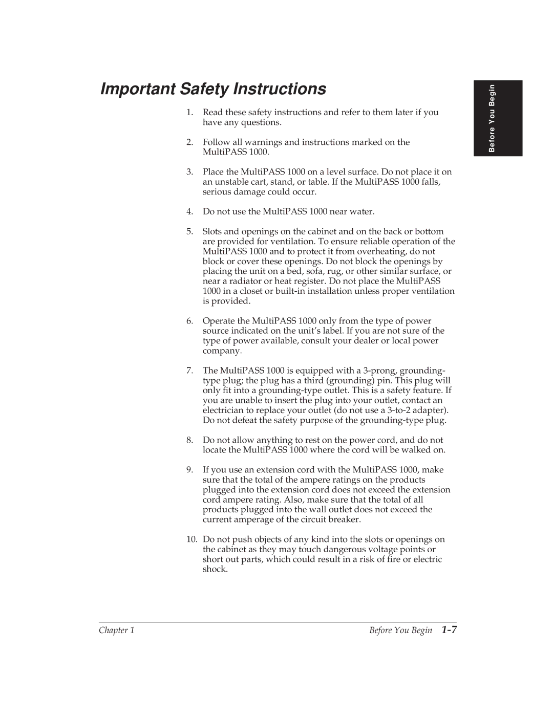 Canon MP 1000 manual Important Safety Instructions 