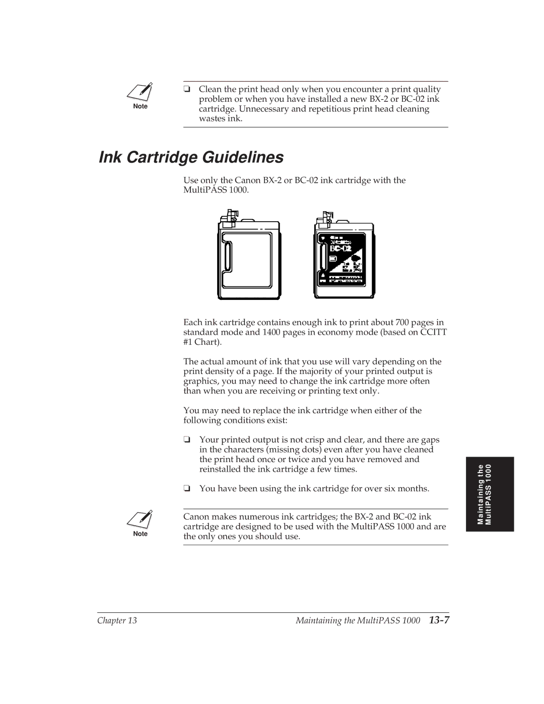 Canon MP 1000 manual Ink Cartridge Guidelines 