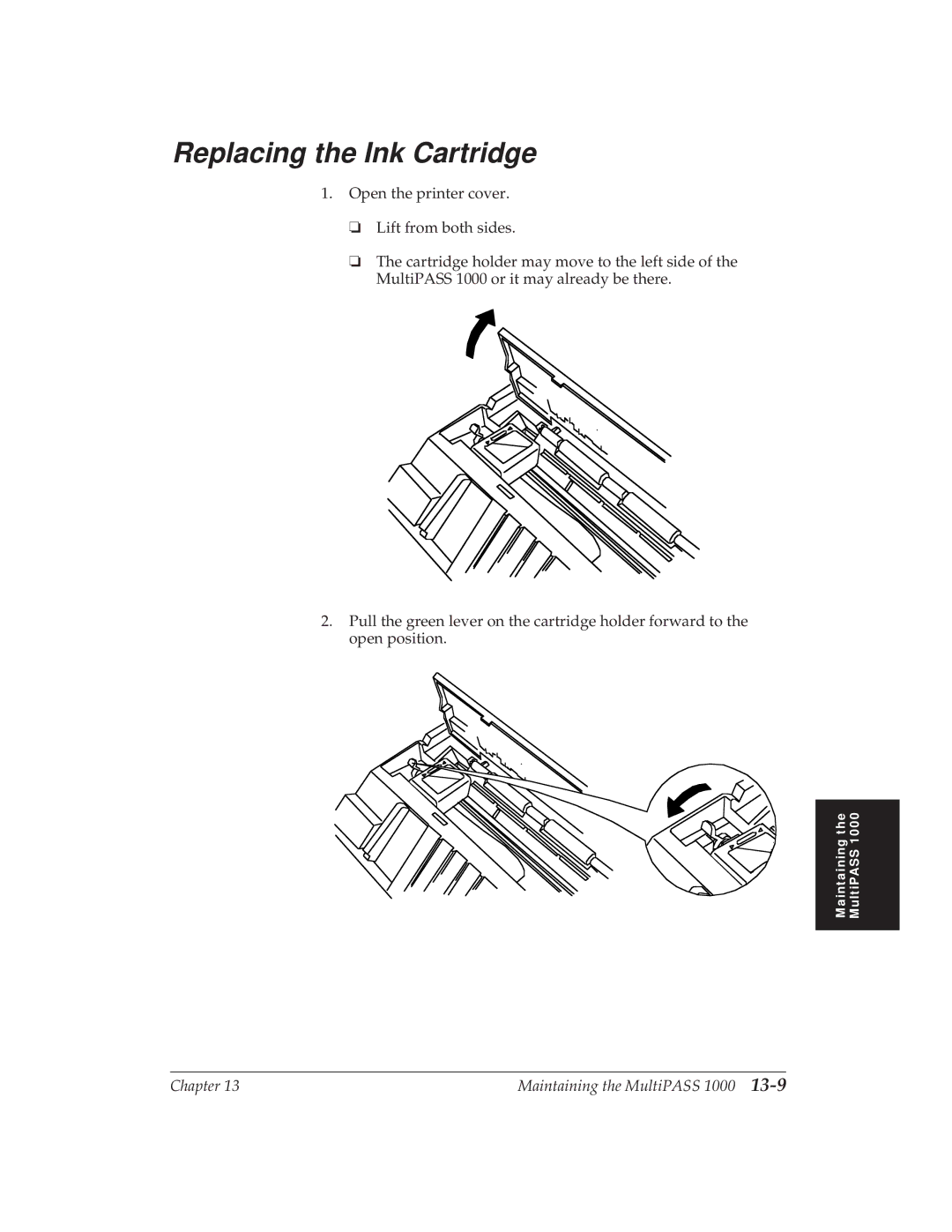 Canon MP 1000 manual Replacing the Ink Cartridge 