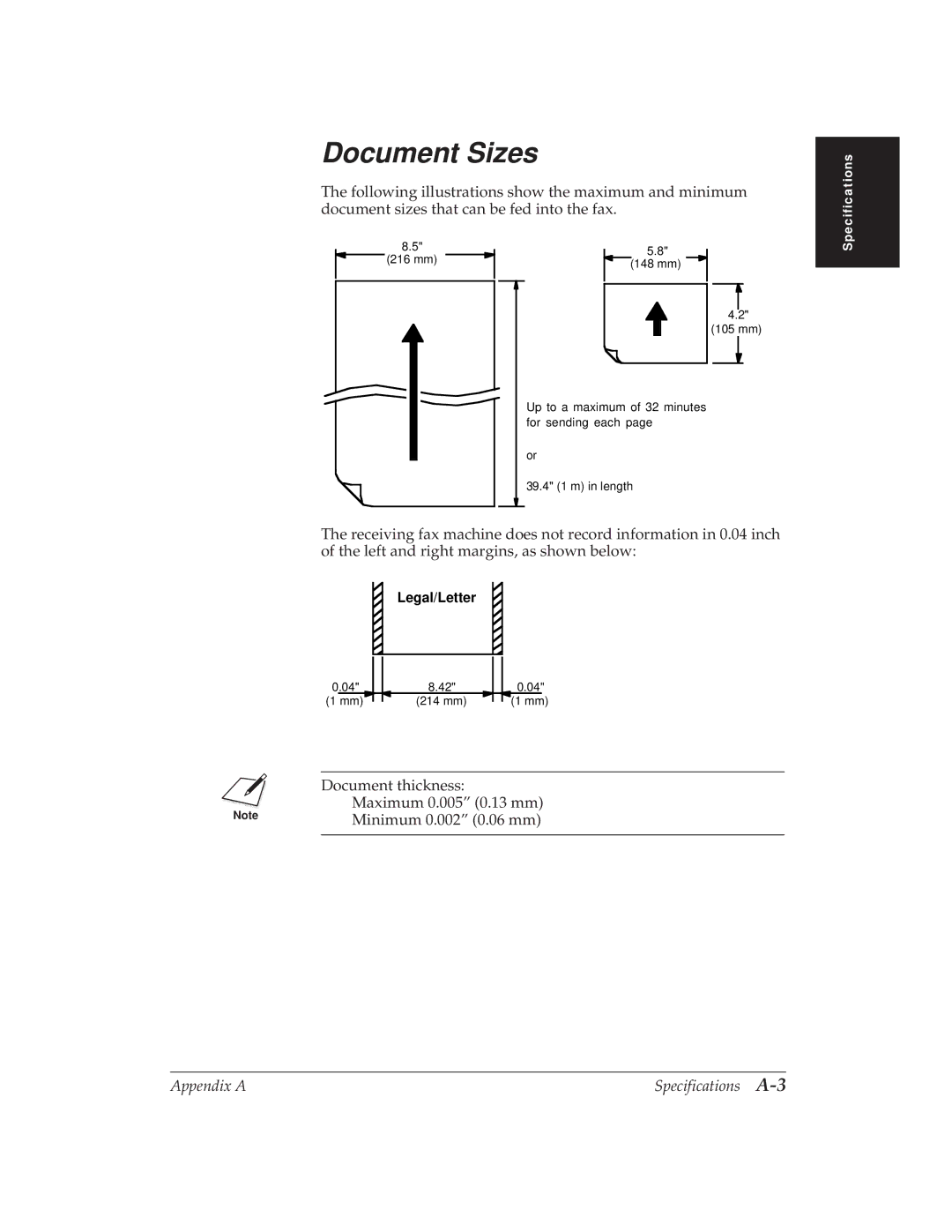 Canon MP 1000 manual Document Sizes 