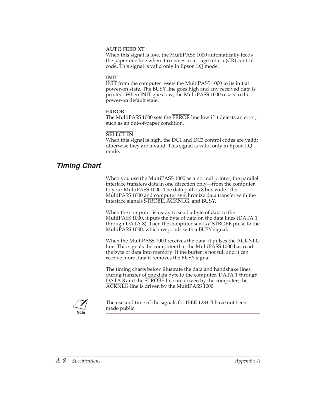 Canon MP 1000 manual Timing Chart, Auto Feed XT 