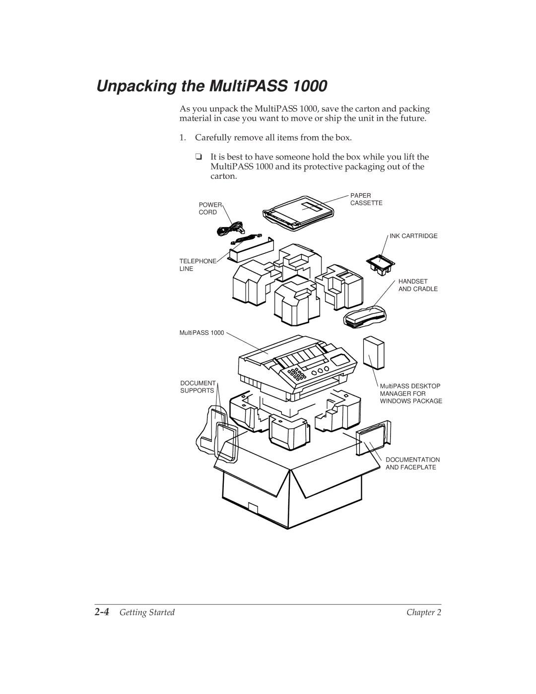 Canon MP 1000 manual Unpacking the MultiPASS, 4Getting Started 