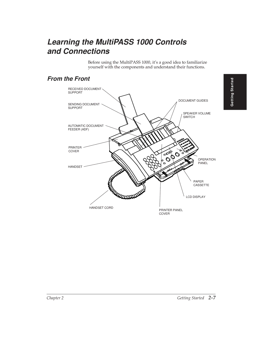 Canon MP 1000 manual Learning the MultiPASS 1000 Controls and Connections, From the Front 