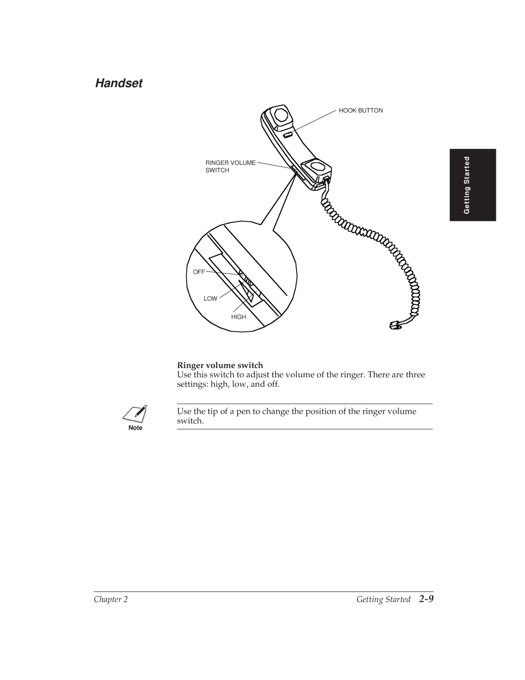 Canon MP 1000 manual Handset, Ringer volume switch 