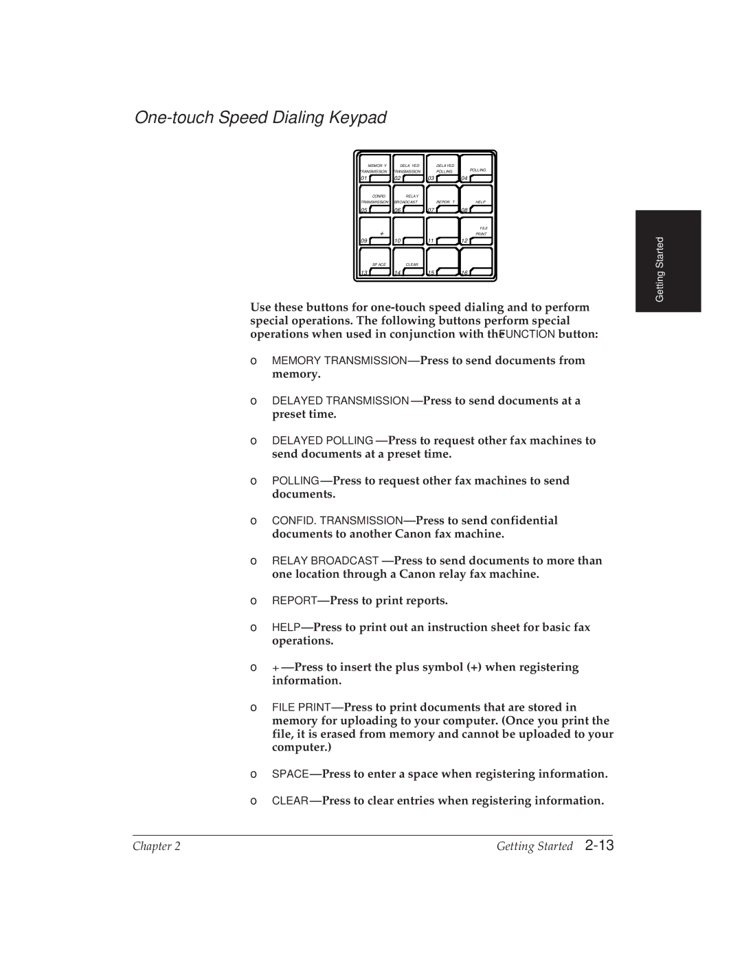 Canon MP 1000 manual One-touch Speed Dialing Keypad 