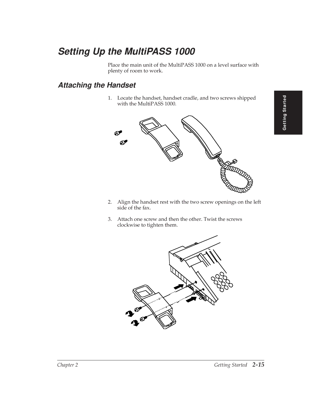 Canon MP 1000 manual Setting Up the MultiPASS, Attaching the Handset 