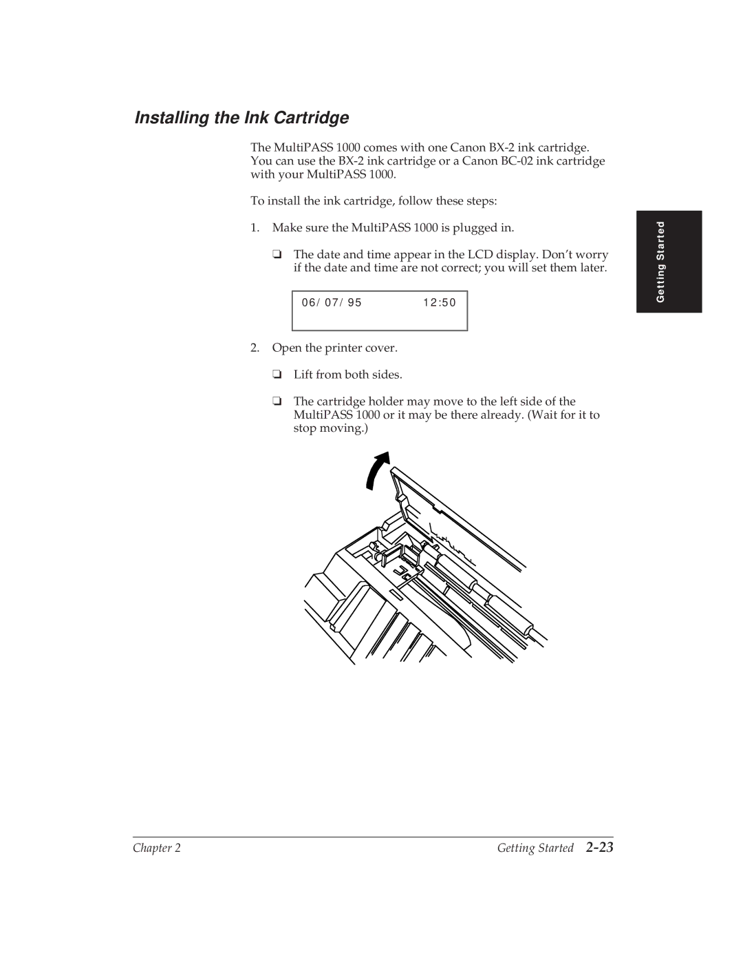 Canon MP 1000 manual Installing the Ink Cartridge 