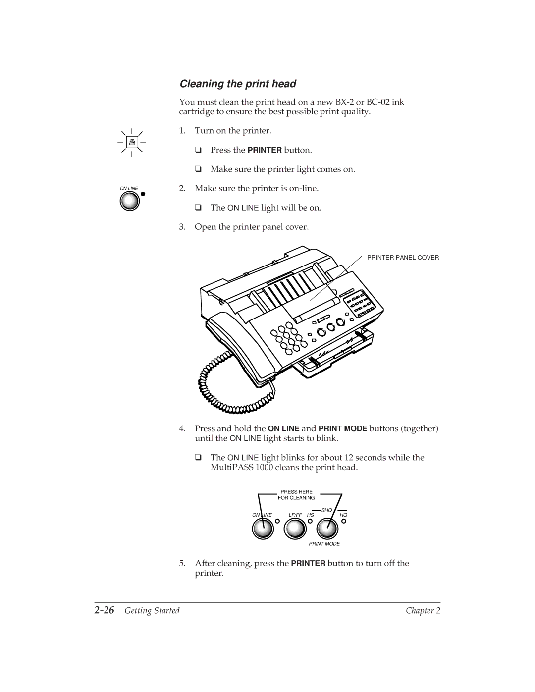 Canon MP 1000 manual Cleaning the print head, 26Getting Started 