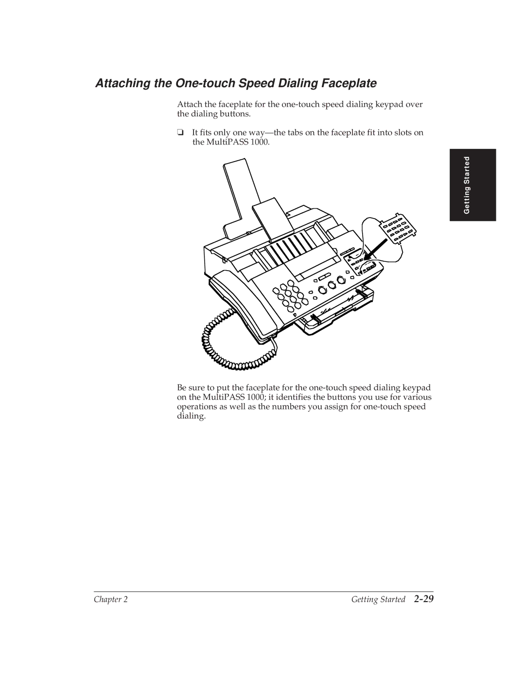 Canon MP 1000 manual Attaching the One-touch Speed Dialing Faceplate 