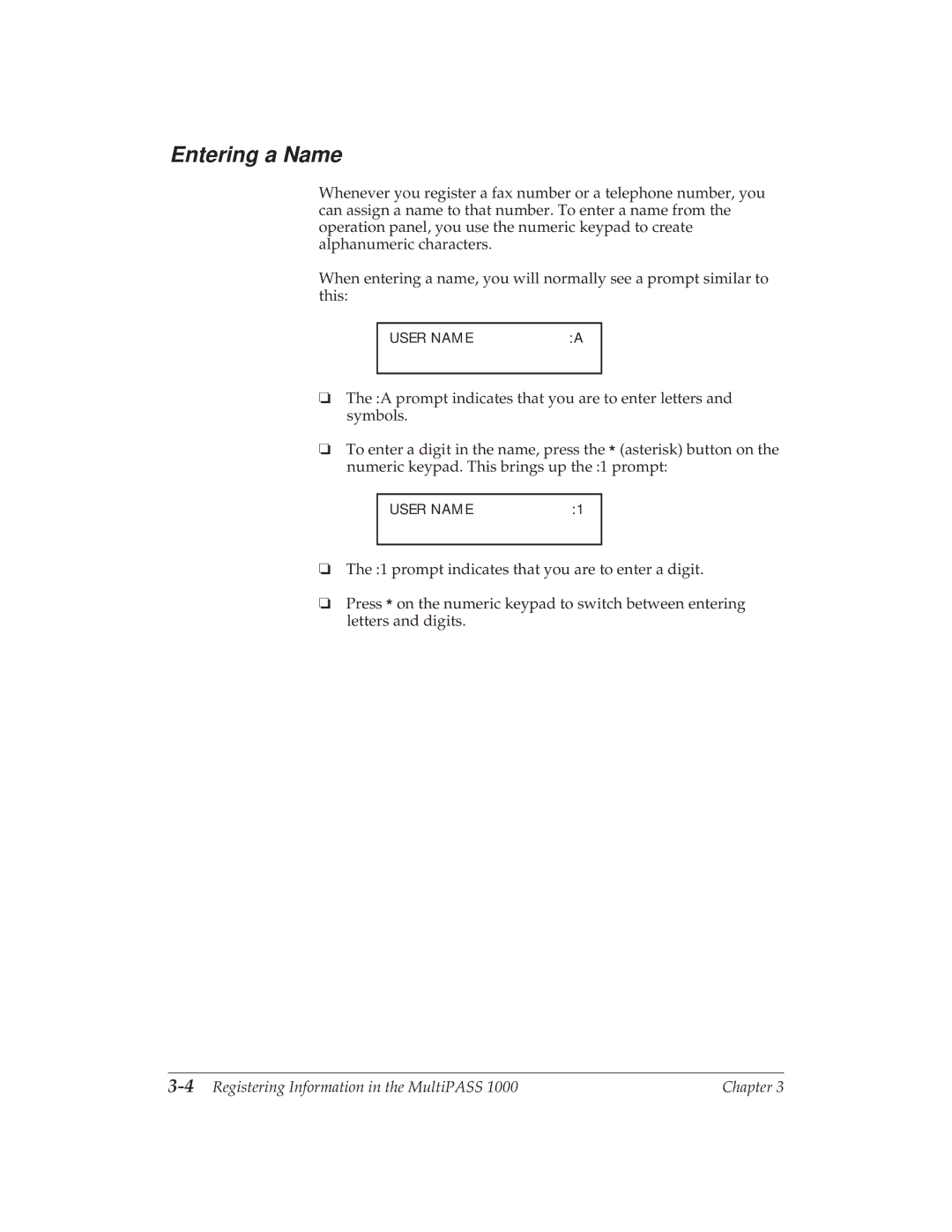 Canon MP 1000 manual Entering a Name, 4Registering Information in the MultiPASS 