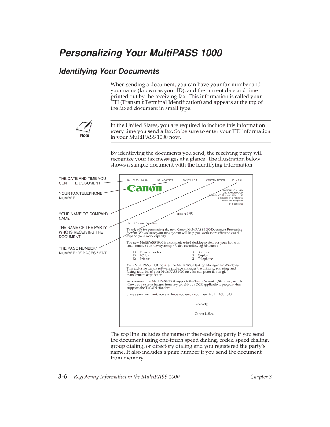 Canon MP 1000 manual Personalizing Your MultiPASS, Identifying Your Documents, 6Registering Information in the MultiPASS 