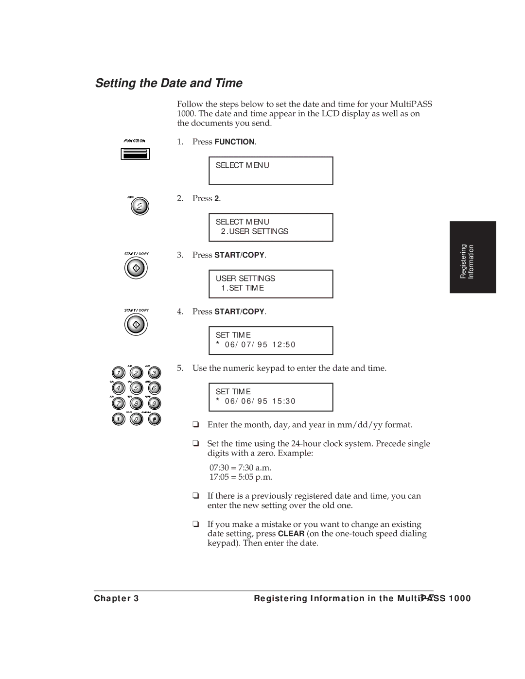 Canon MP 1000 manual Setting the Date and Time 