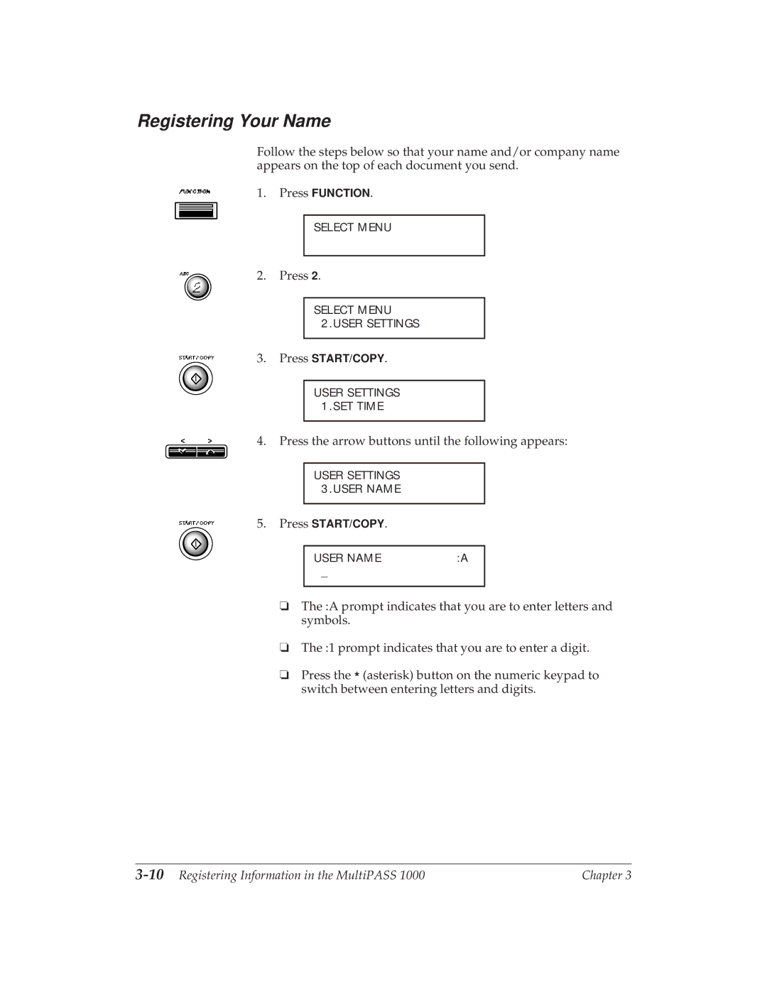 Canon MP 1000 manual Registering Your Name, 10Registering Information in the MultiPASS 