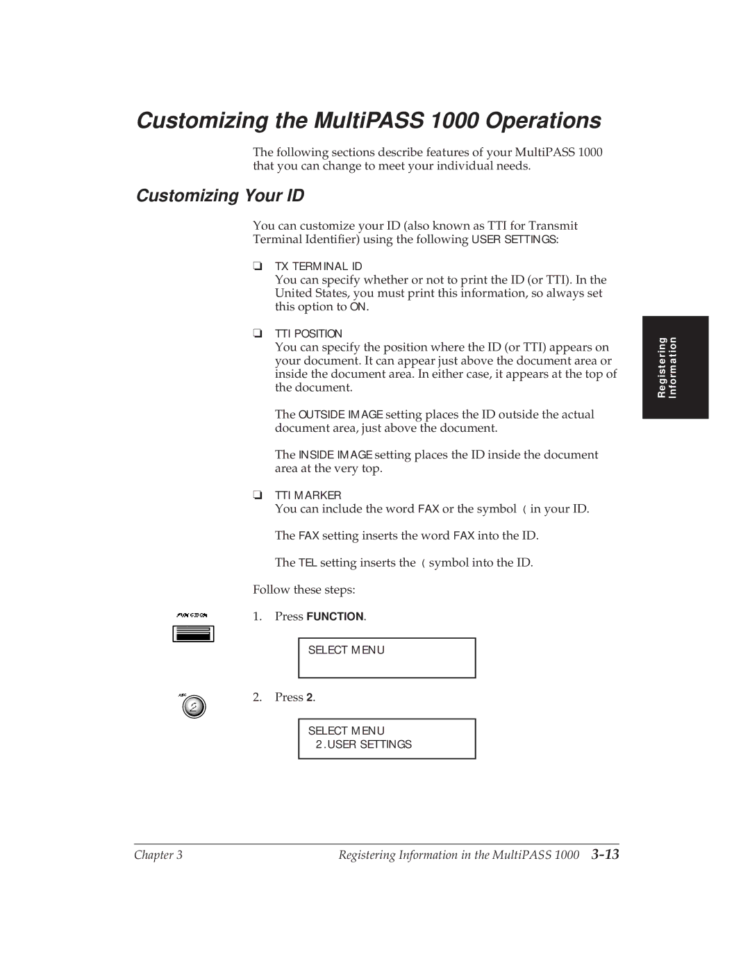 Canon MP 1000 manual Customizing the MultiPASS 1000 Operations, Customizing Your ID 