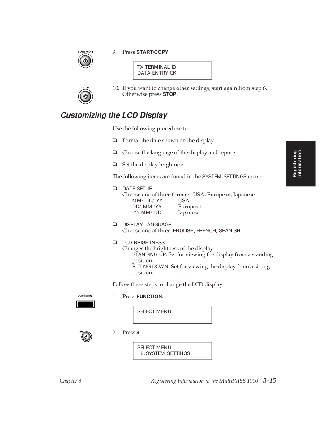 Canon MP 1000 manual Customizing the LCD Display 