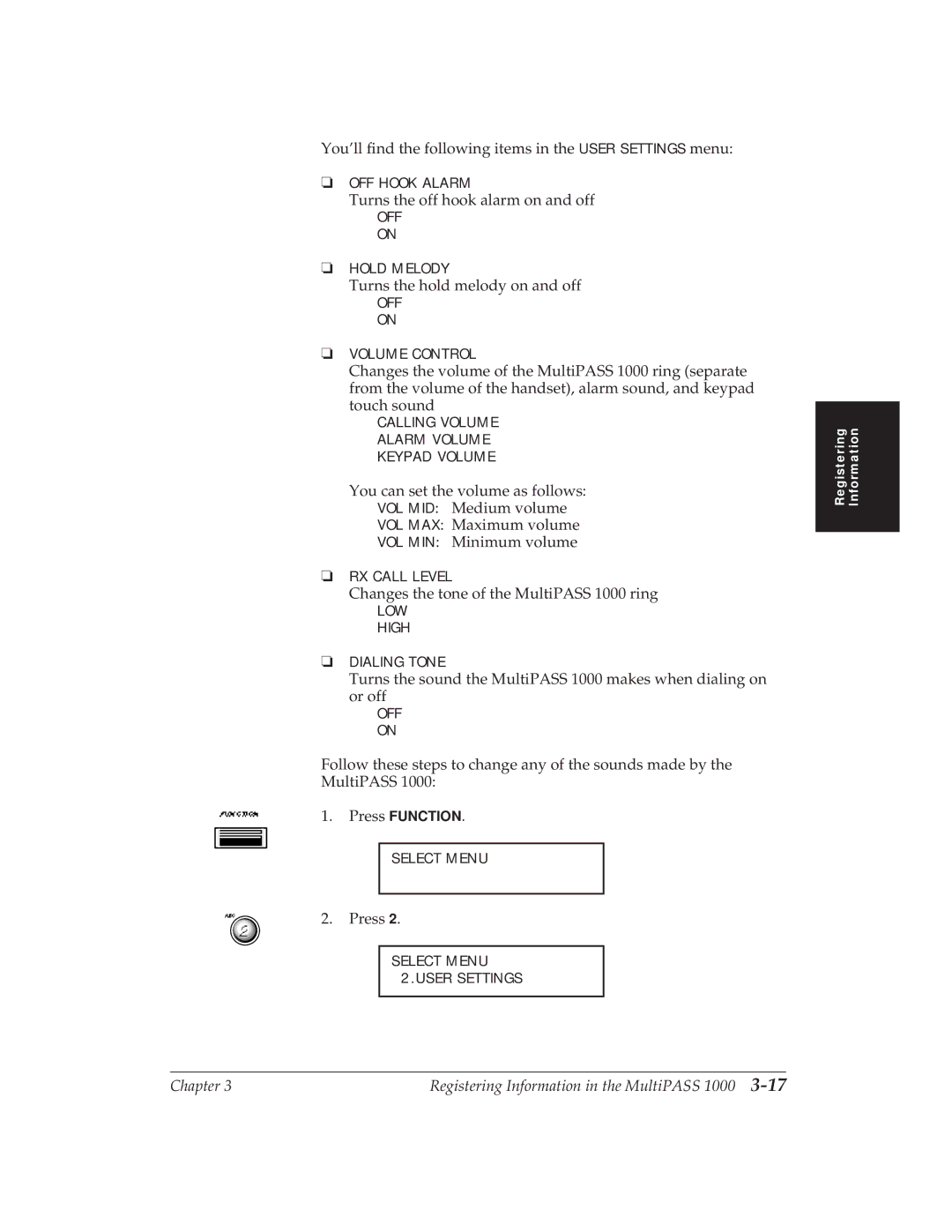 Canon MP 1000 manual You’ll find the following items in the User Settings menu 