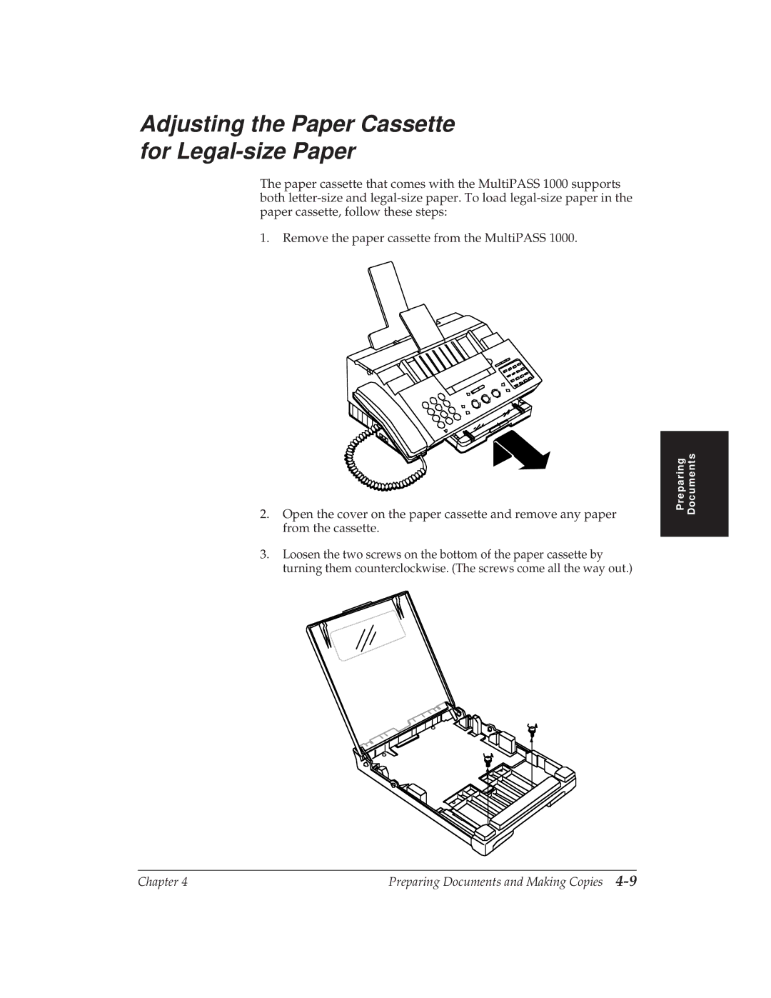 Canon MP 1000 manual Adjusting the Paper Cassette for Legal-size Paper 