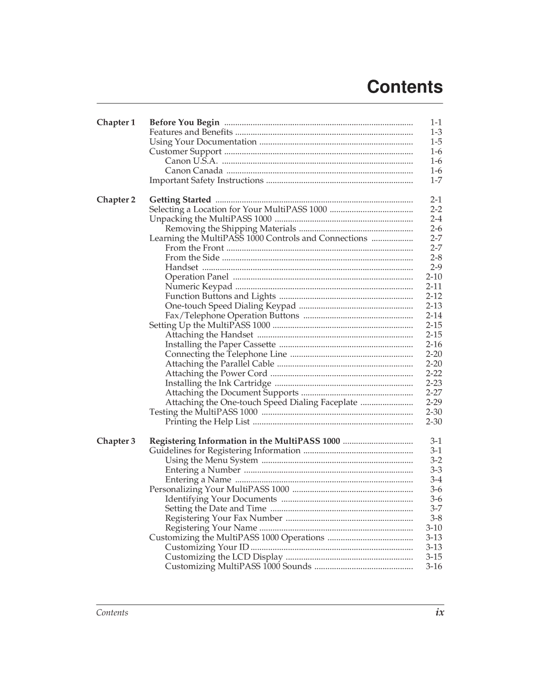 Canon MP 1000 manual Contents 