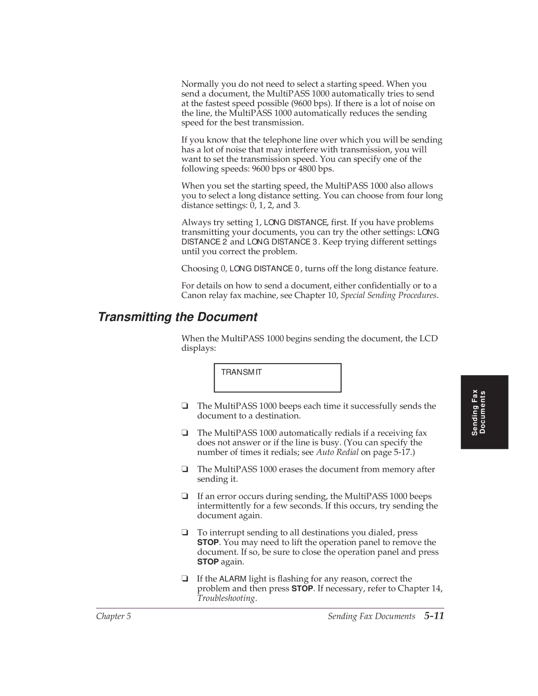 Canon MP 1000 manual Transmitting the Document 