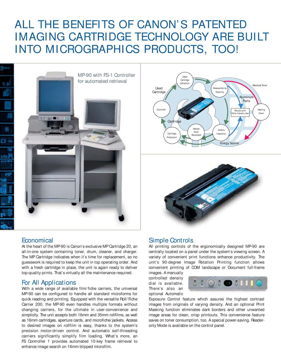 Canon MP-90 manual Economical, For All Applications, Simple Controls 