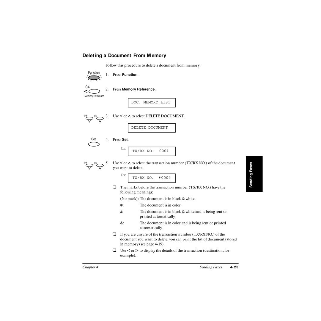 Canon MP-C545 user manual Deleting a Document From Memory 