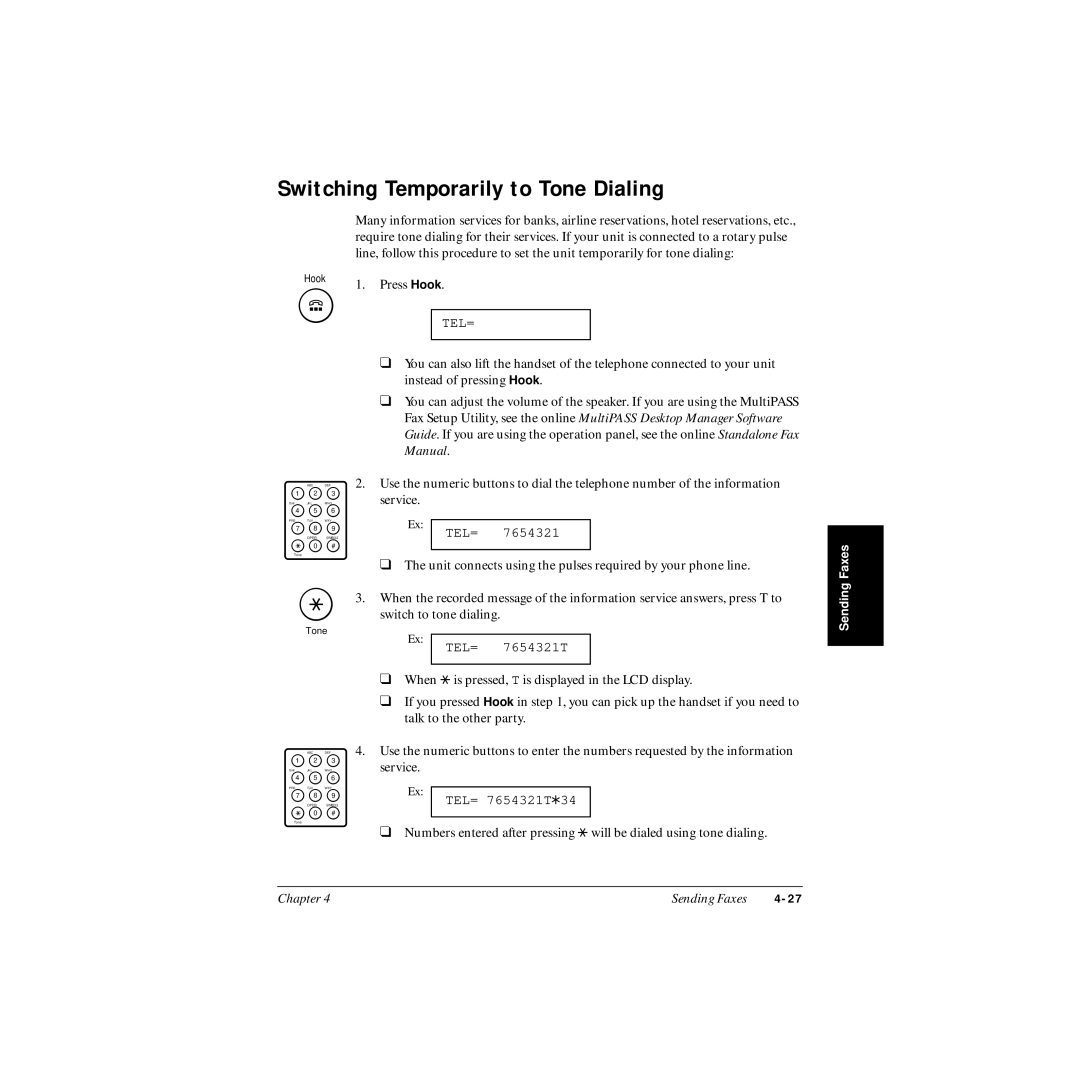 Canon MP-C545 user manual Switching Temporarily to Tone Dialing 