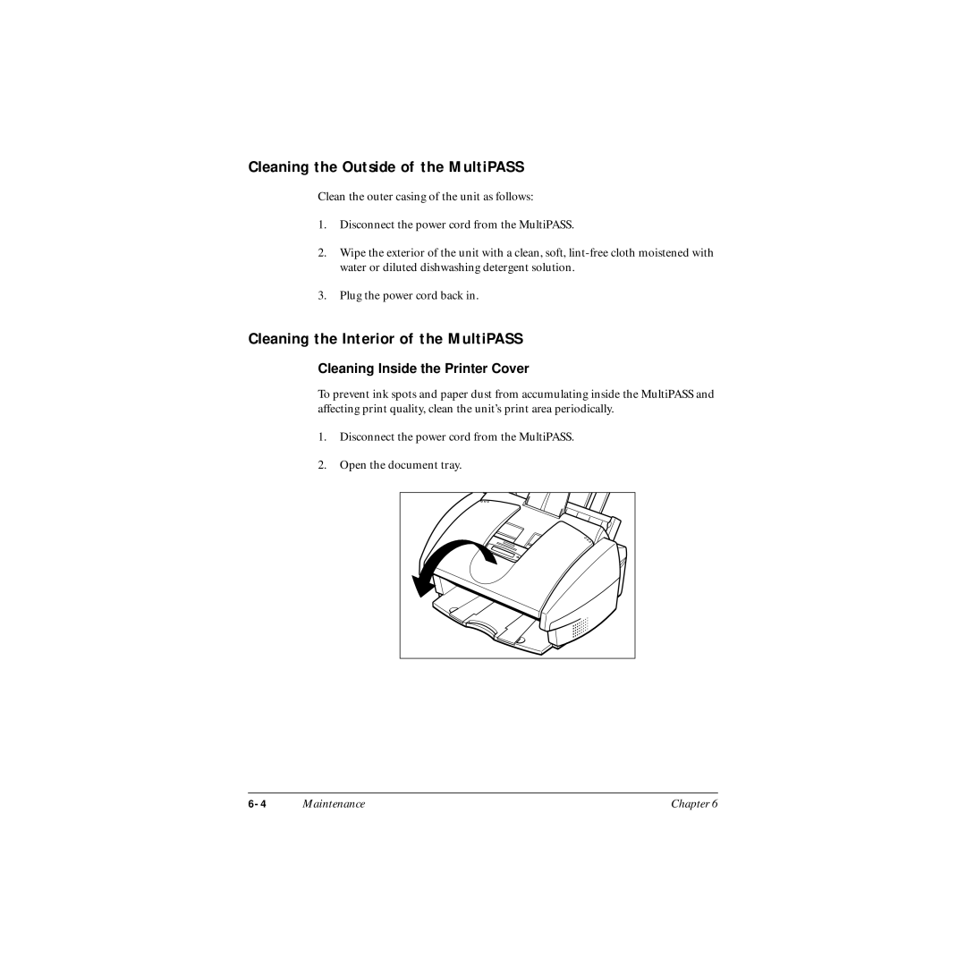 Canon MP-C545 user manual Cleaning the Outside of the MultiPASS, Cleaning the Interior of the MultiPASS 