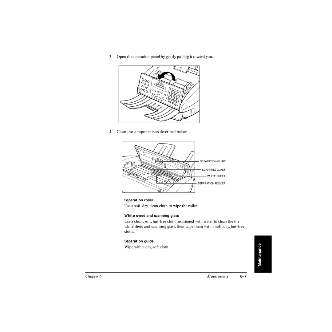 Canon MP-C545 user manual Separation roller, White sheet and scanning glass, Separation guide 