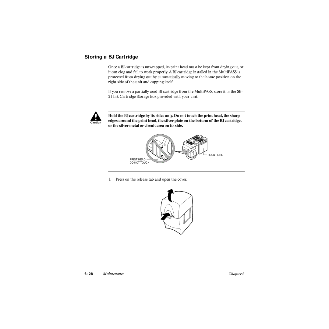 Canon MP-C545 user manual Storing a BJ Cartridge 