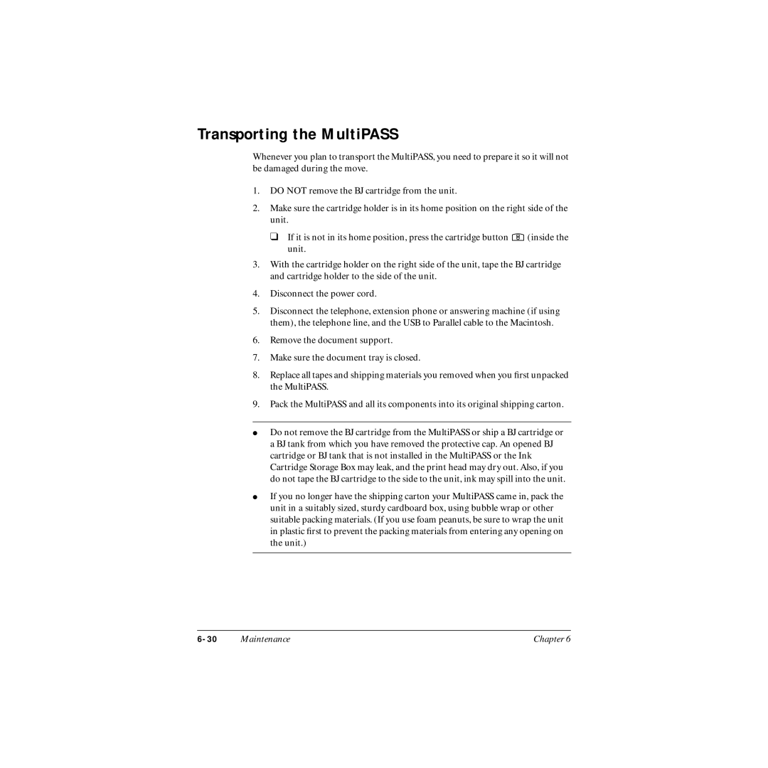 Canon MP-C545 user manual Transporting the MultiPASS 