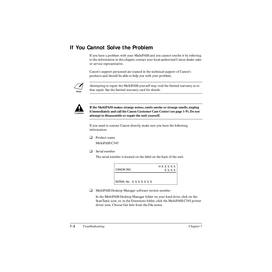 Canon MP-C545 user manual If You Cannot Solve the Problem 