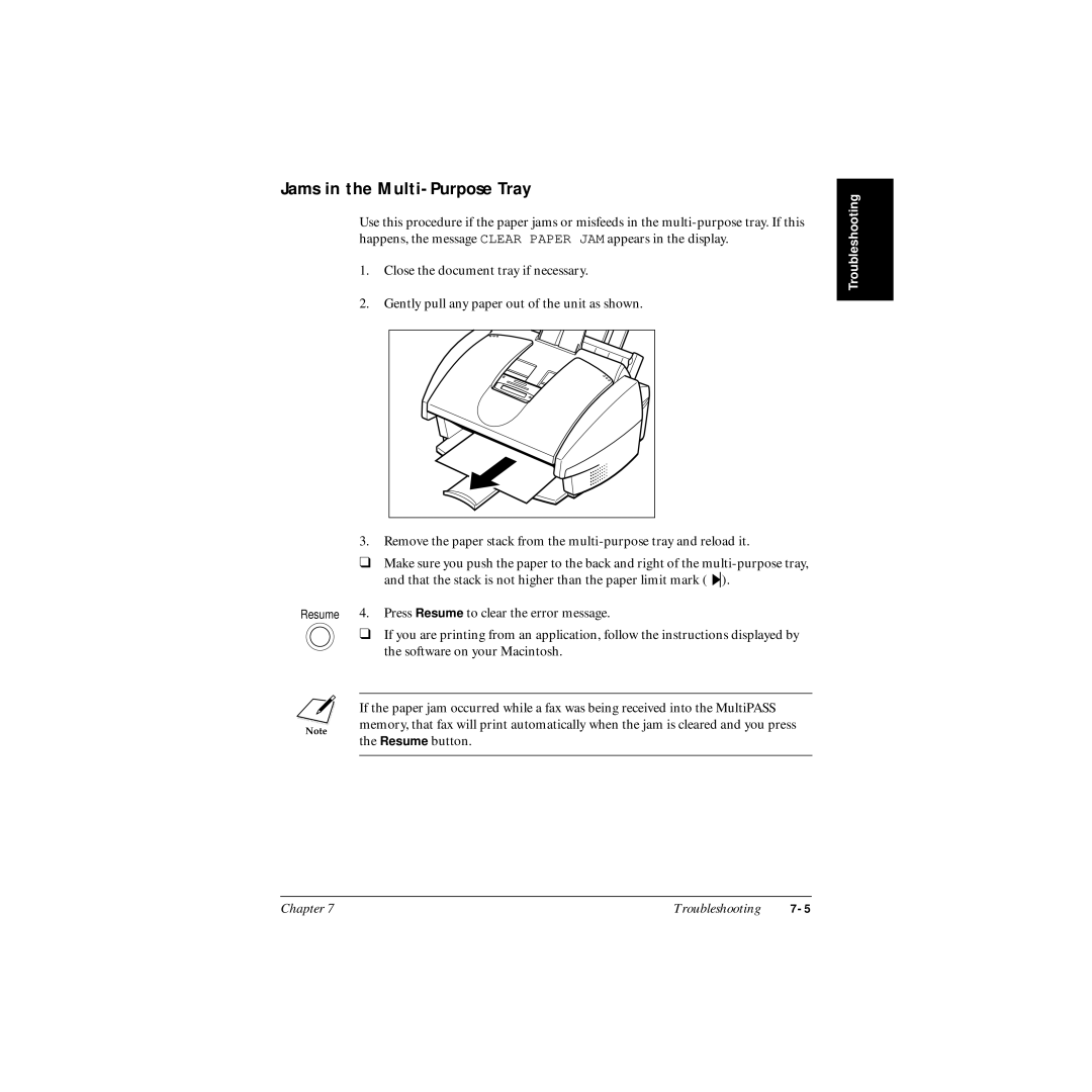 Canon MP-C545 user manual Jams in the Multi-Purpose Tray 