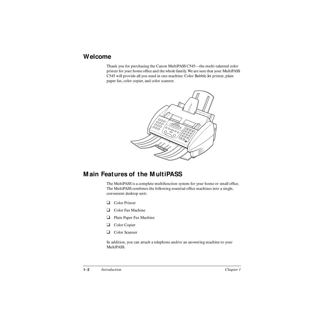 Canon MP-C545 user manual Welcome, Main Features of the MultiPASS 