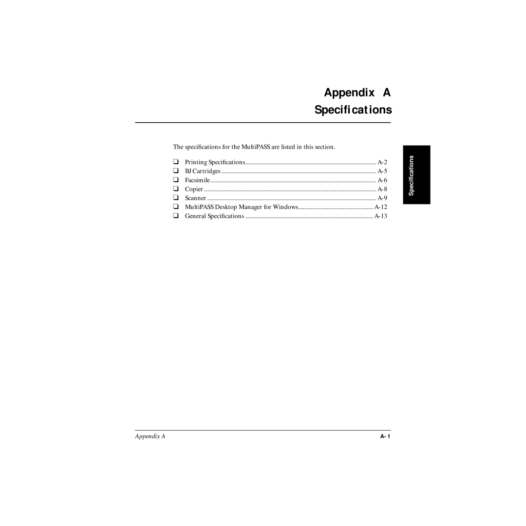 Canon MP-C545 user manual Appendix a Speciﬁcations 