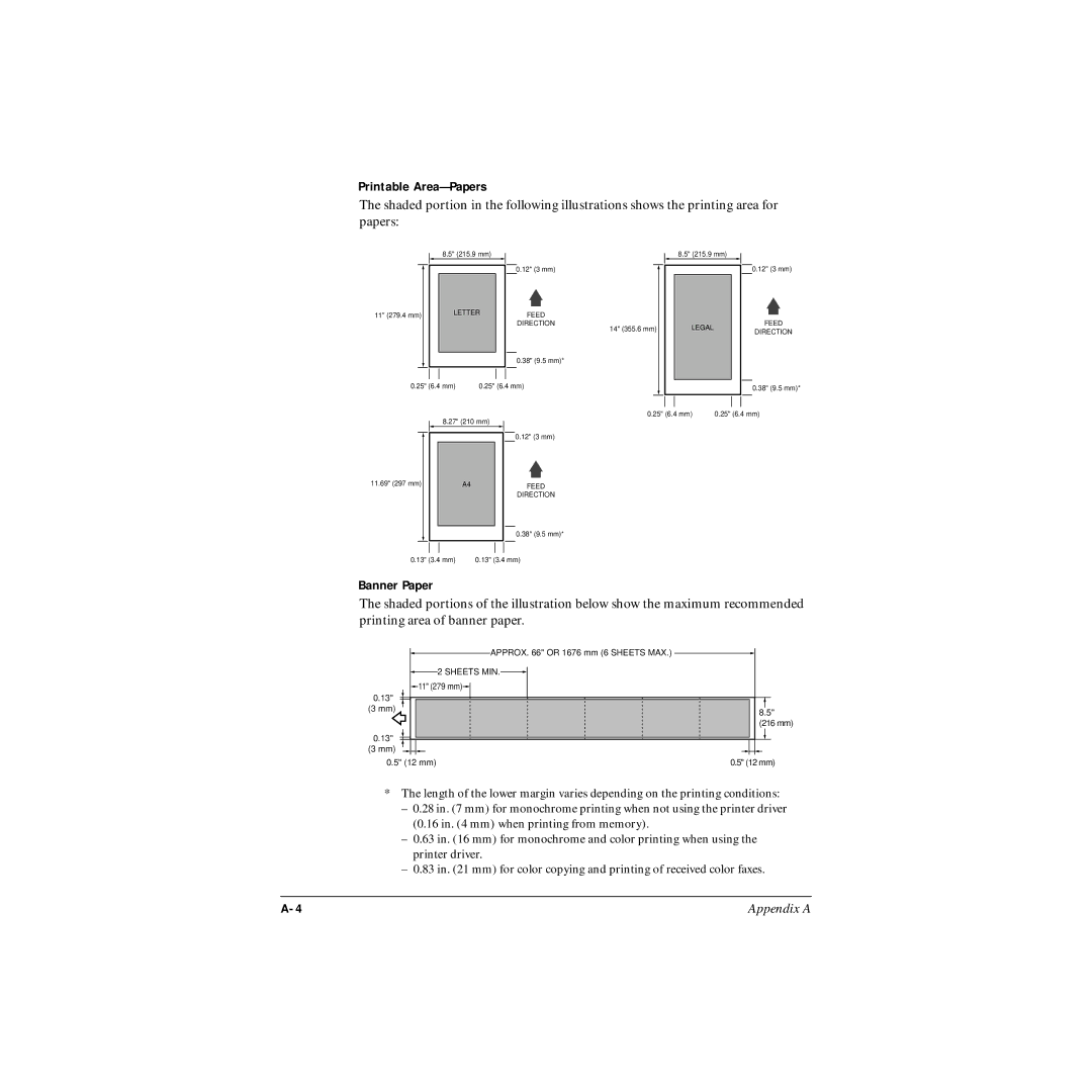 Canon MP-C545 user manual Printable Area-Papers, Banner Paper 